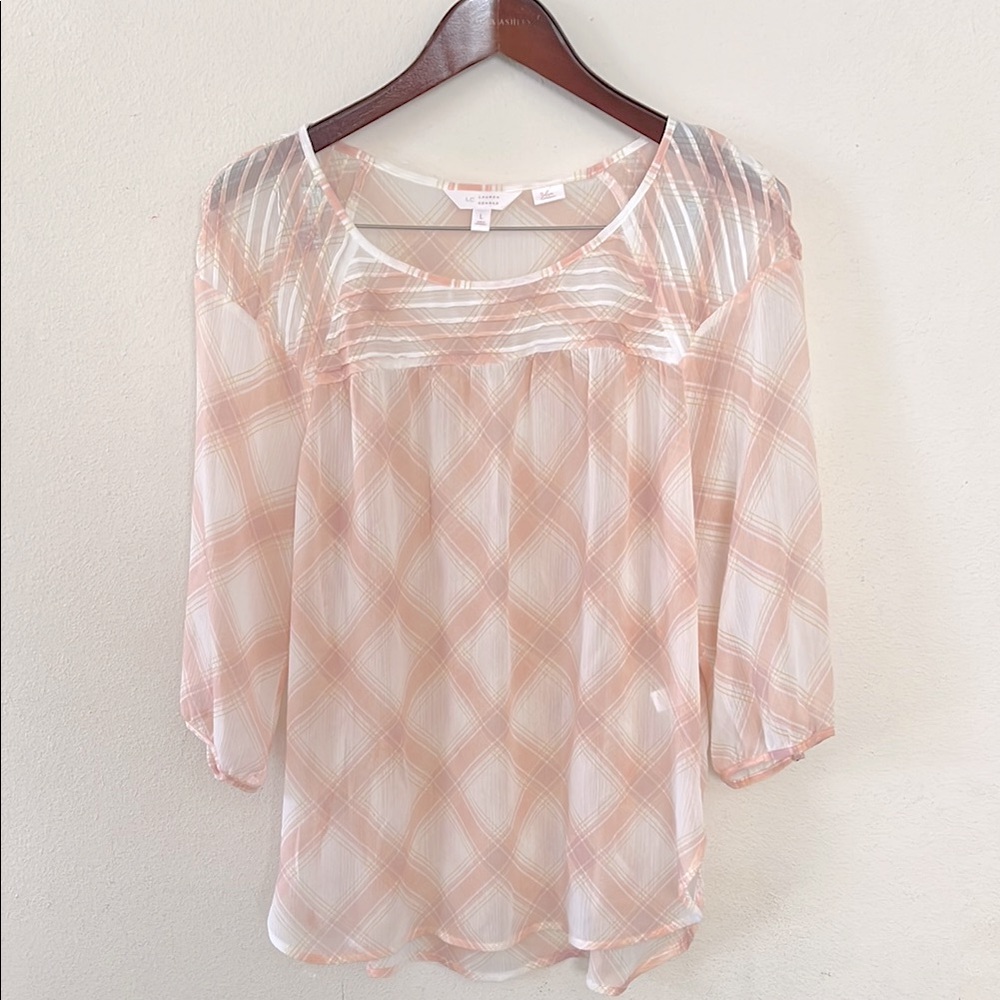Lauren Conrad Pink Sheer Blouse Plaid